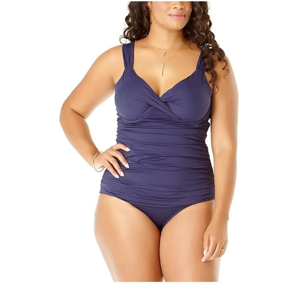 NWT Anne Cole Women's Twist Underwire Tankini Top Navy Size 22W-24W $100 LLL270
